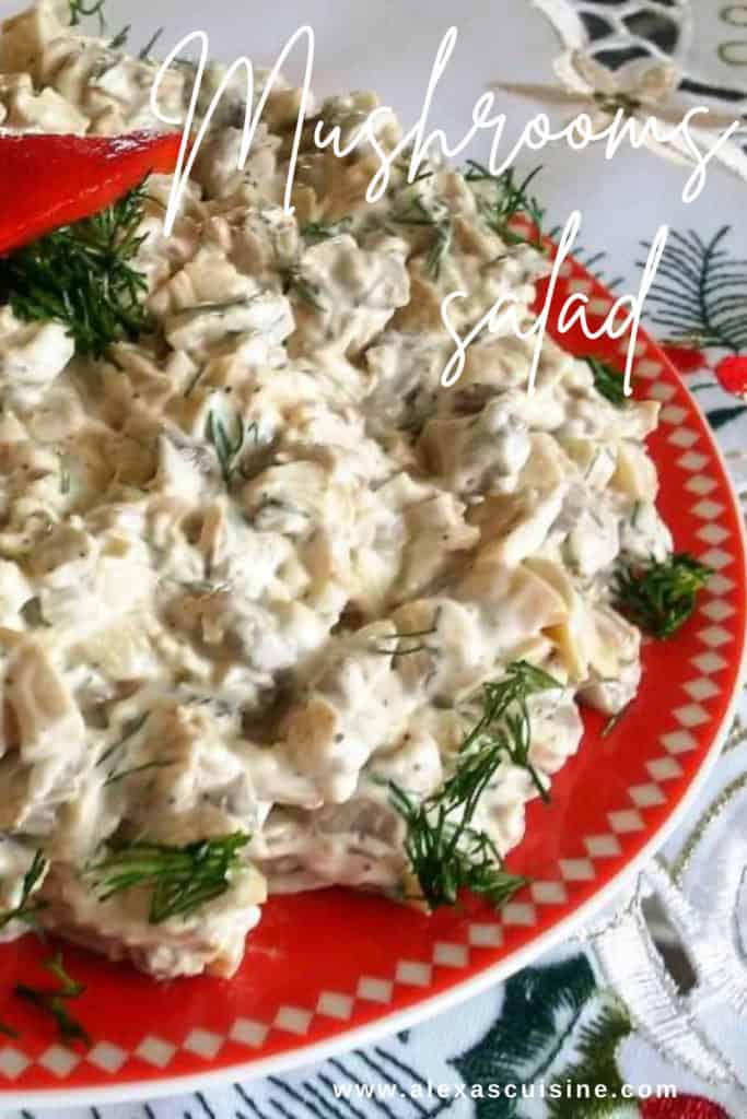 mushrooms salad with garlic and mayo on a plate