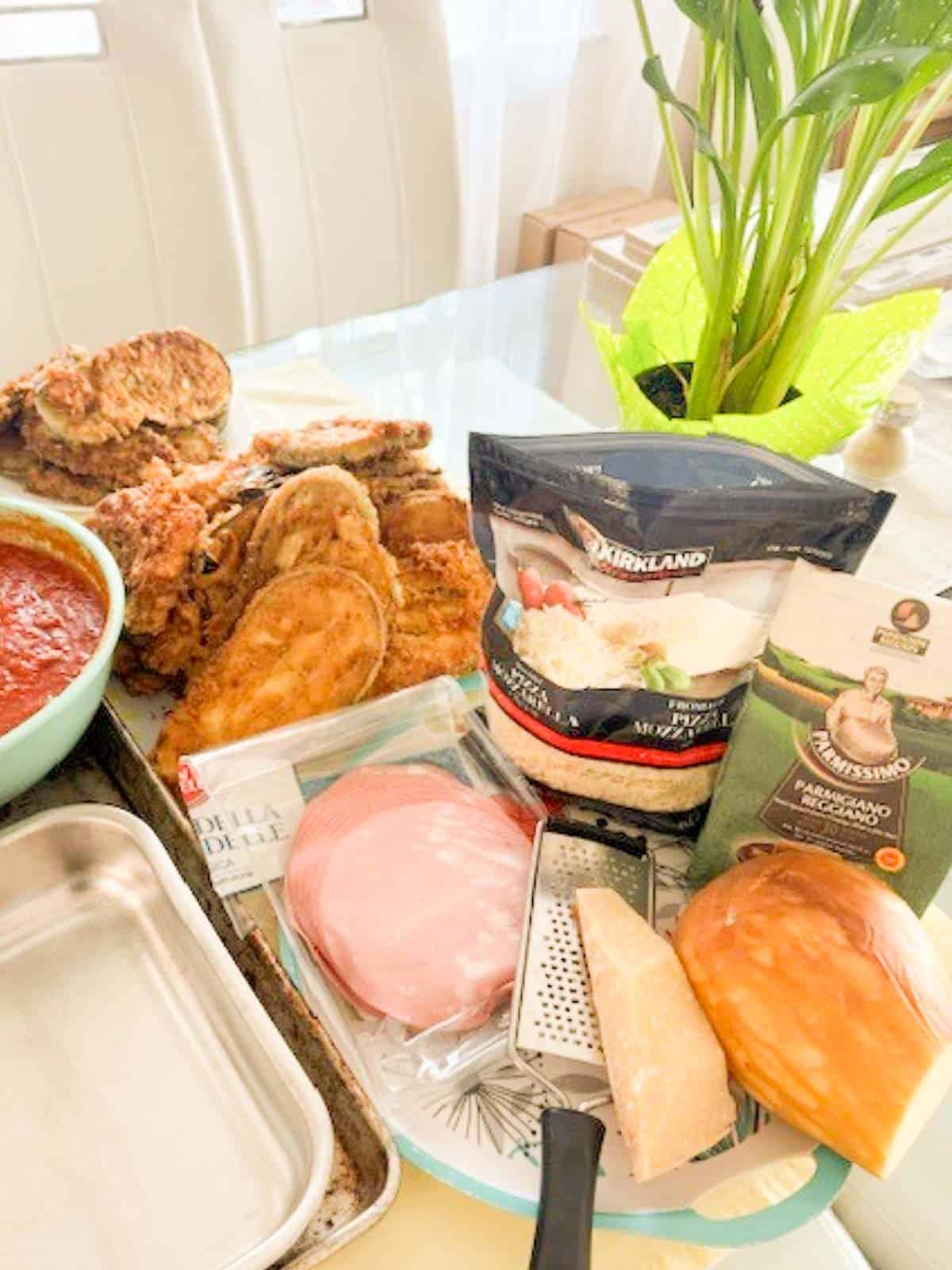 Ingredients for eggplant parmesan.