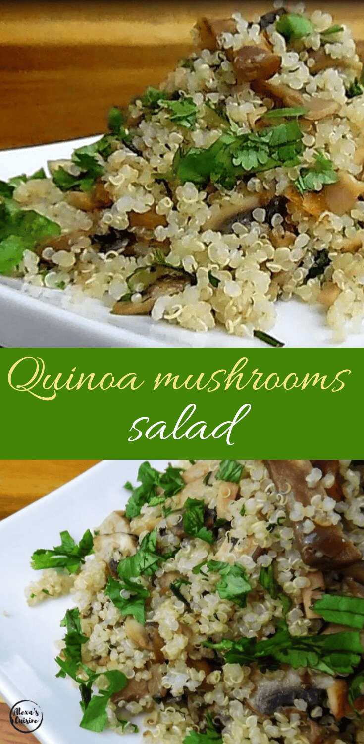 Easy Quinoa mushrooms salad with garlic and parsley
