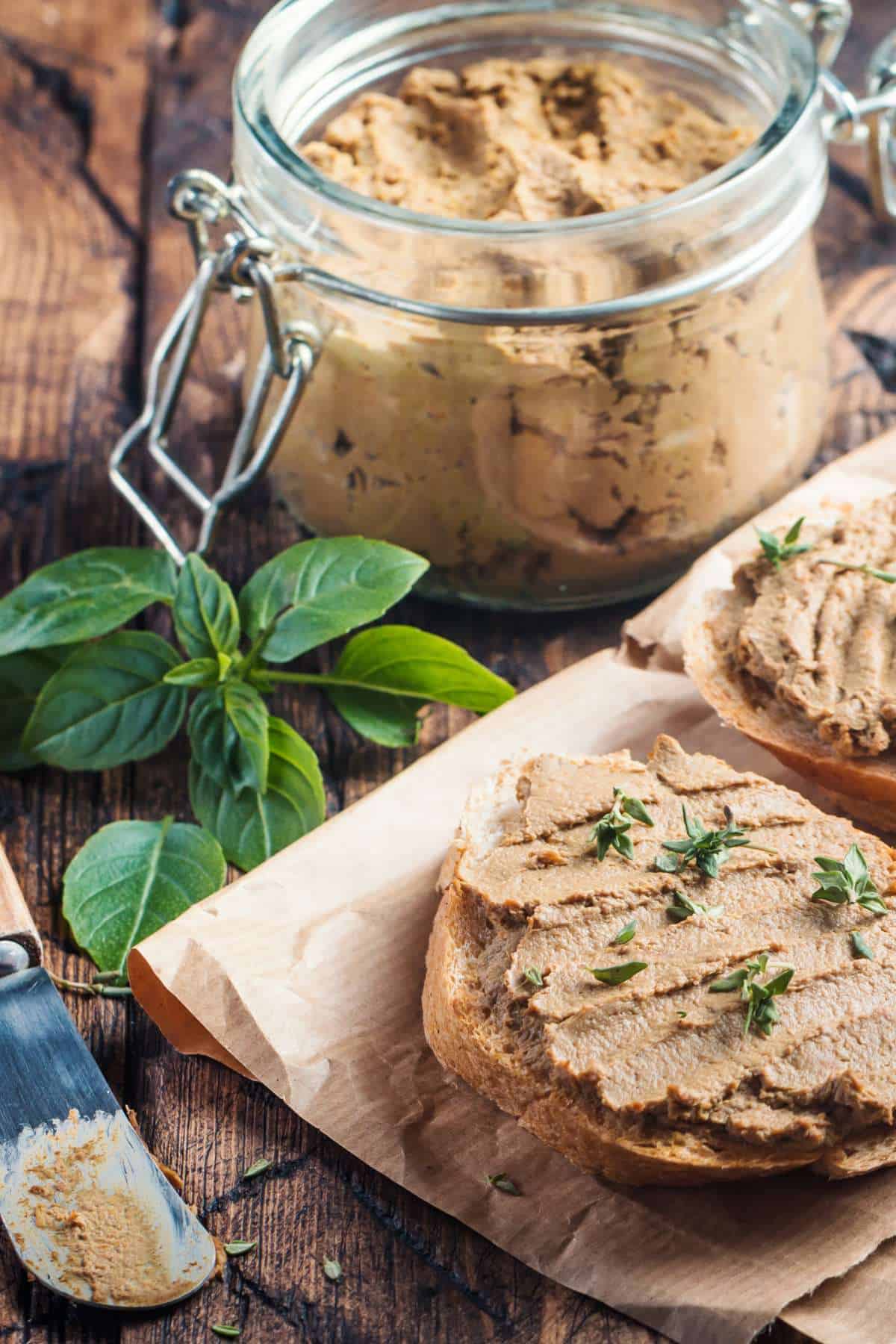 Chicken liver pate on sliced bread