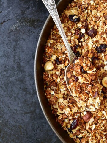 Healthy stovetop granola on a bowl
