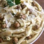 Plate with garlic mushroom pasta