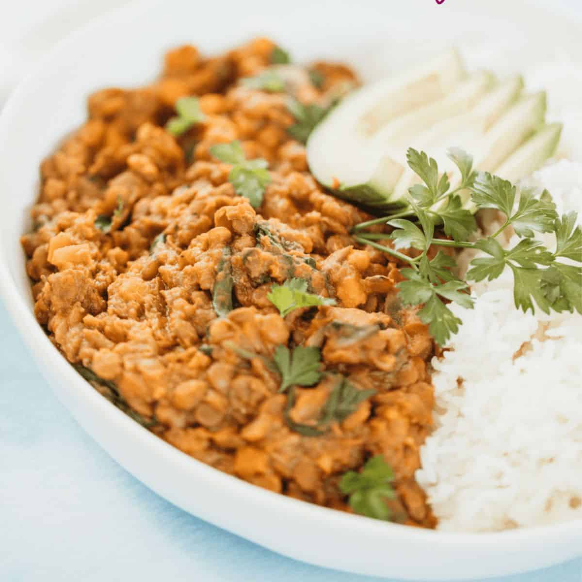 Lentil mushroom curry on a plate