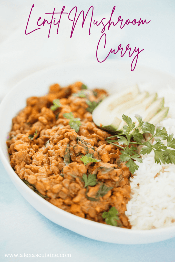 Lentil Mushroom Curry, Vegan, Instant Pot on a plate